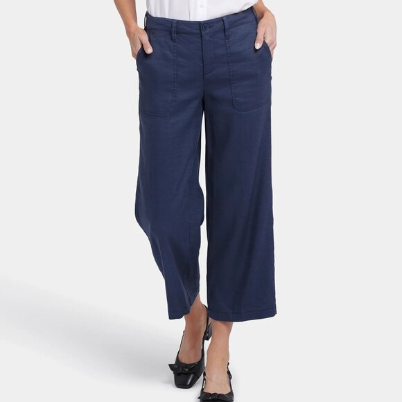 NYDJ Wide Leg Cargo Capri Pants Linen Blend Plus 18W Oxford Navy NWT - Picture 1 of 11